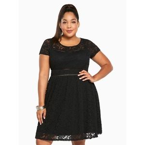 Torrid Lace Scoop Skater Dress Black Cap Sleeve
